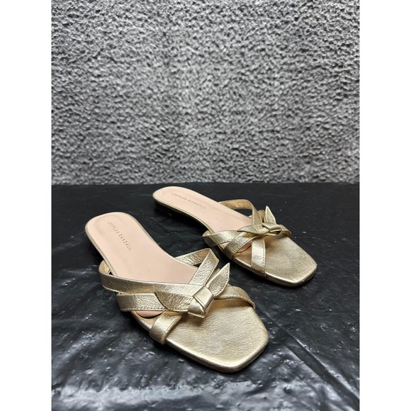 Loeffler Randall Eveline Strap Slip On Flat Sandals Beige‎ Gold Women Size 8B US